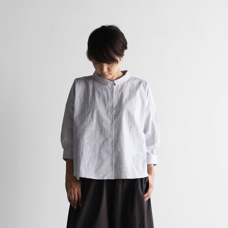 8分袖コードレーンワイドブラウス（トップ糸グレーストライプ