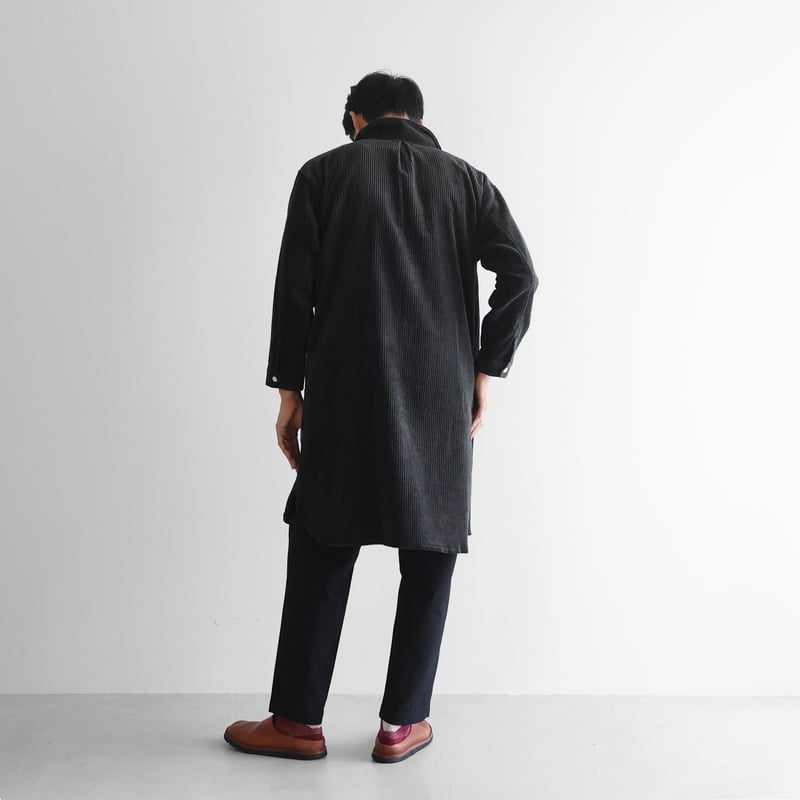 綿麻コーデュロイロングシャツ（太畝・ダークグレー）【ユニセックス