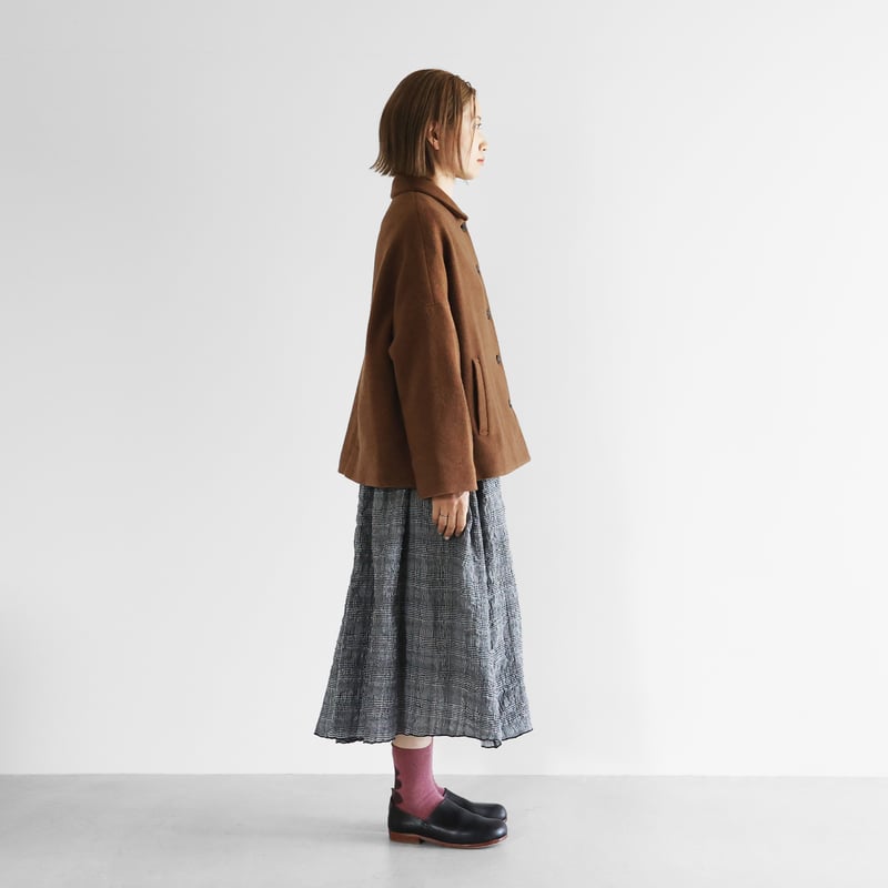 HUIS×尾州”縮絨ウールフランネルワイドショートコート（ブラウン
