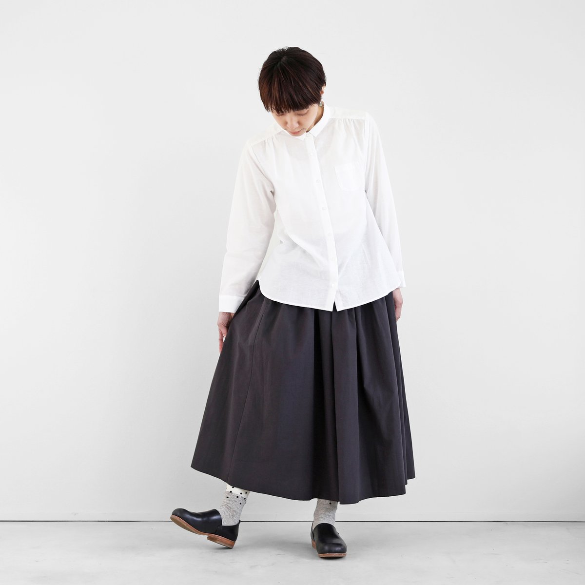 やわらかコットンロングスカート（ダークグレー）【レディス