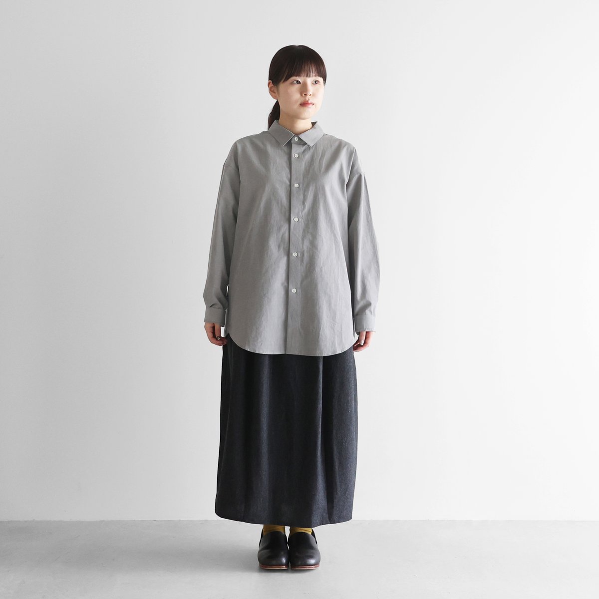 新品 HUIS /遠州織物 ギザコットンヘンプビッグシャツ ユニセックス ギザコットンヘンプビッグシャツ（ライトグレー）【ユニセックス】027