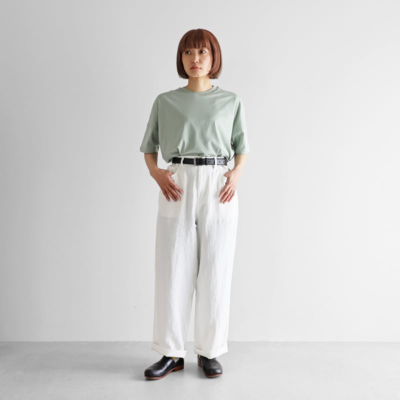オールドレピア天日干しラミーリネンワイドストレートワークパンツ（白