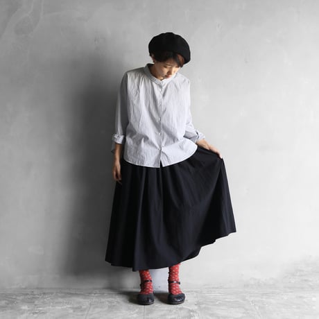 綿ウールタイプライタークロスロングスカート（ブラック）【レディス】U402