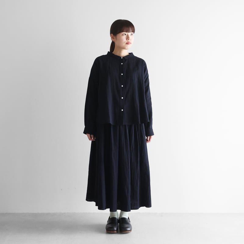 シャトルダブルガーゼワイドブラウス（ダークネイビー）【レディス
