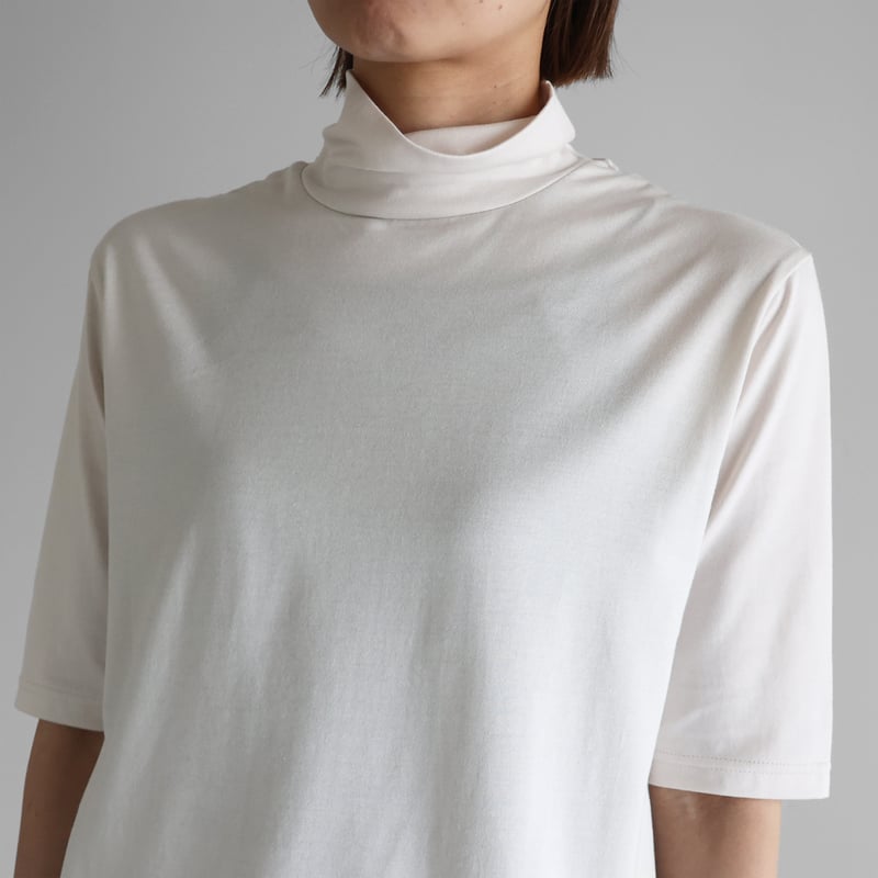 HUIS in house］SUVIN COTTON5分袖タートルネックカットソー（グレージ