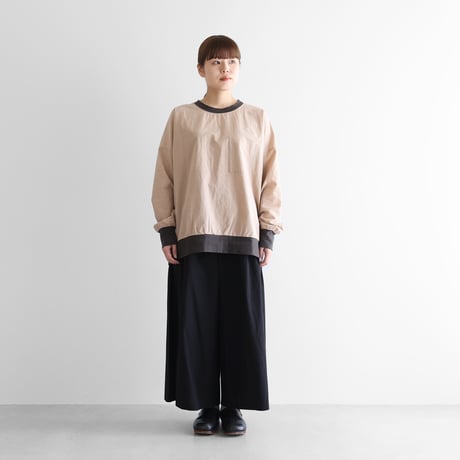 綿ウールタイプライタークロス長袖リブプルオーバー（ピンクベージュ）【ユニセックス】621