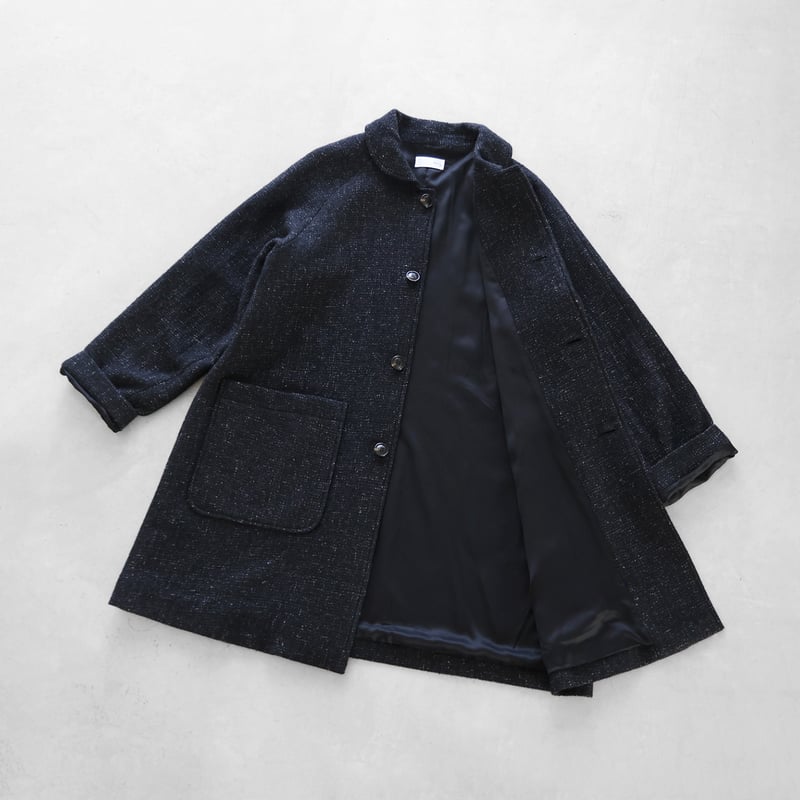HUIS×尾州”縮絨リネンウールミドルコート （ブラック）【ユニセックス