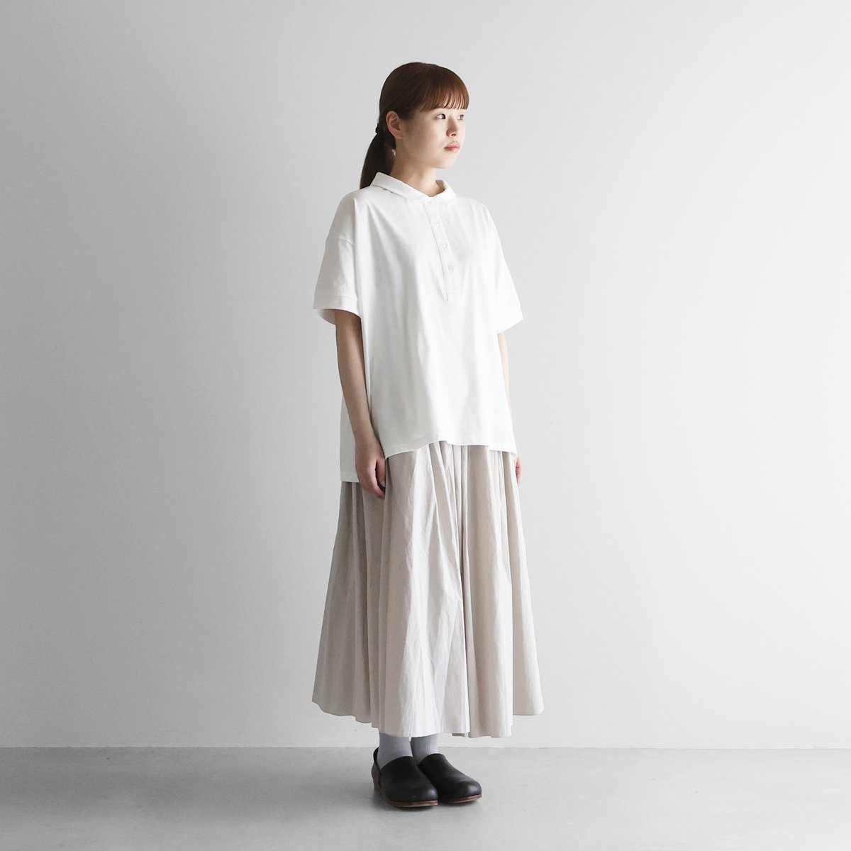 HUIS 　SUVIN COTTON半袖ポロカットソー HUIS in house］SUVIN COTTON半袖ポロカットソー（ホワイト）【レディス