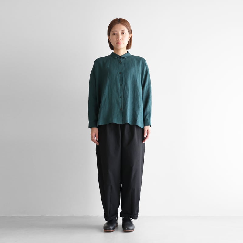 HUISシャトルリネンブラウス シャトルリネンワイドブラウス（ダークグリーン）【レディス