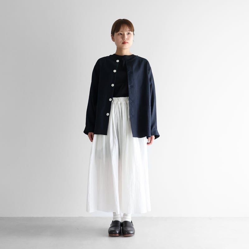 オールドレピアリネンノーカラーシャツジャケット（ダークネイビー