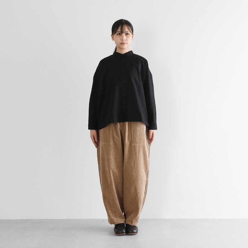 オーガニックコットン起毛ビエラワイドブラウス（ブラック）【レディス