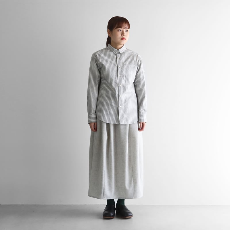 オーガニックコットンシャツ（スモークグレーストライプ）【ユニ