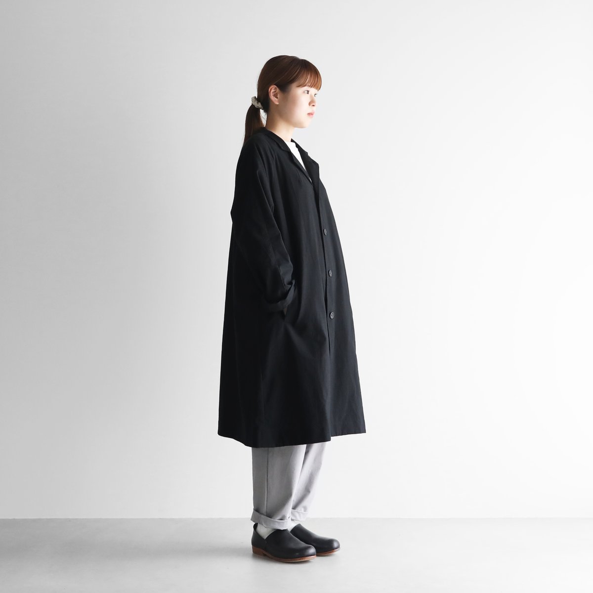 やわらかシーチングコットンアトリエコート（ブラック）【ユニセックス  