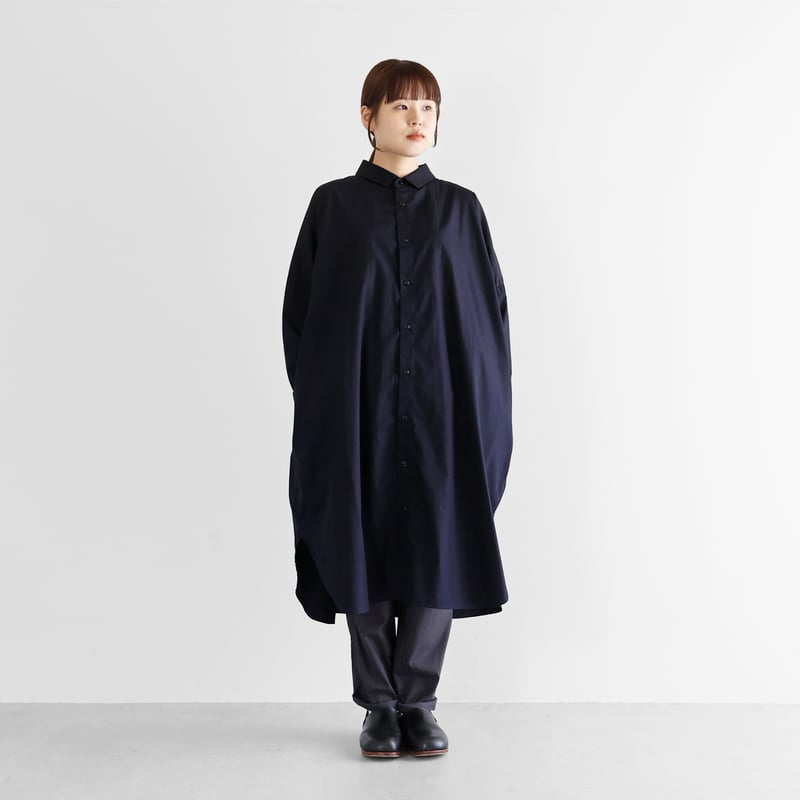 ギザコットンブロードロングシャツ(ダークネイビー)【ユニ ギザコットンブロードロングシャツ(ダークネイビー)【ユニ