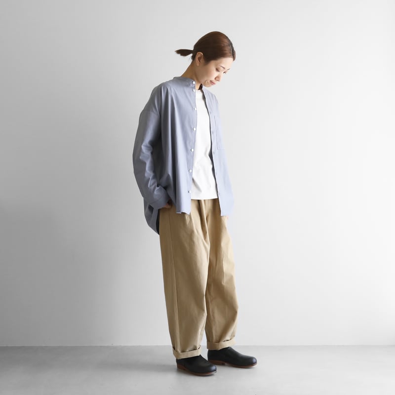 オーガニックコットンライトオックスバンドカラーオーバーシャツ