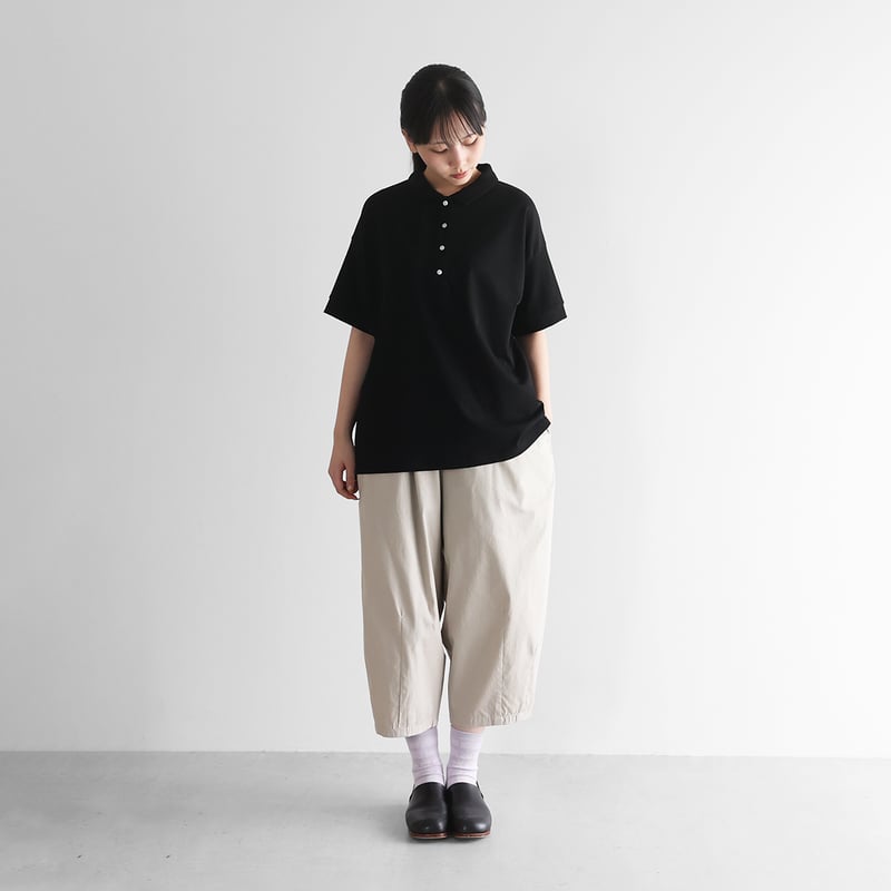 HUIS 半袖ポロカットソー　ダークグリーン HUIS in house］綿麻天竺半袖ポロカットソー（ブラック）【レディス