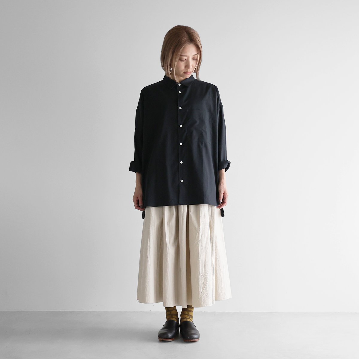 HUIS U111 オーガニックコットンビエラギャザーワイドブラウス　遠州織物 オーガニックコットンビエラ半袖ギャザーワイドブラウス U111を