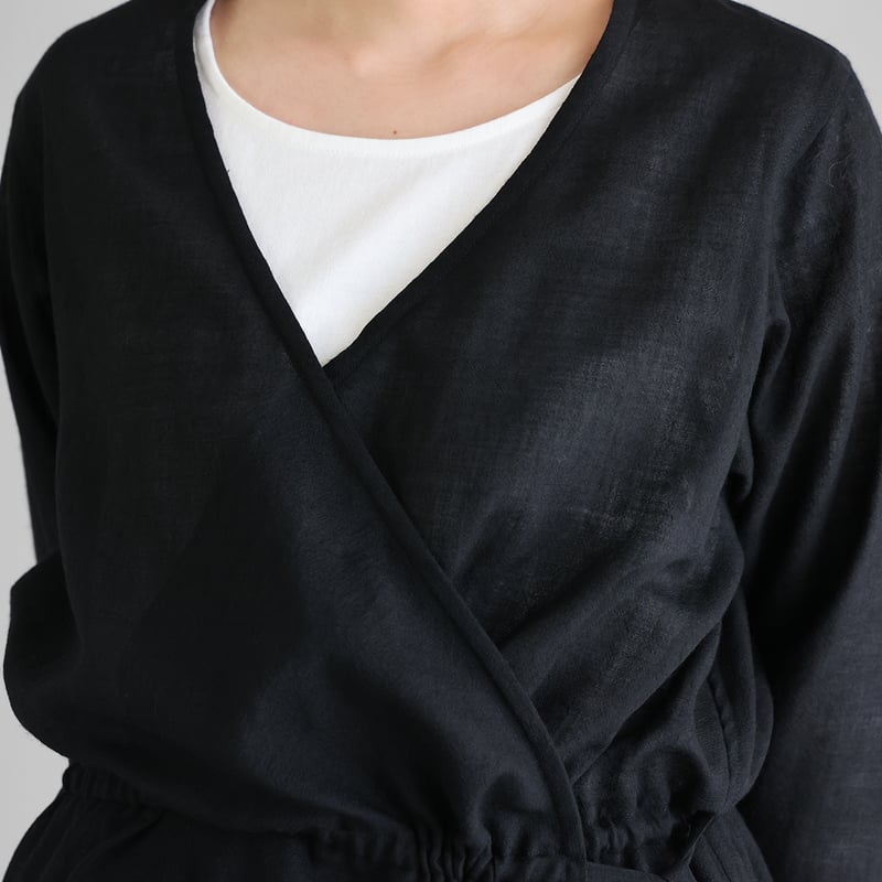 ウォッシャブルウールカシュクールワンピース（ブラック）【レディス