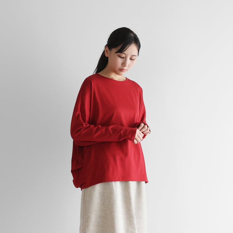 HUIS in house］SUVIN COTTON長袖コクーンカットソー（レッド）【レディ