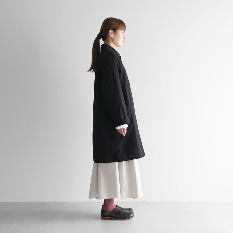 バフクロスステンカラーコート （ブラック）【ユニセックス】IH316