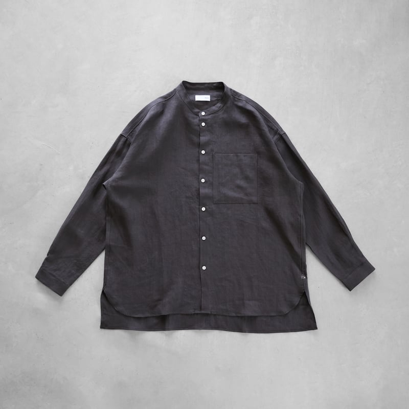 オールドレピアリネンバンドカラーオーバーシャツL（チャコールグレー