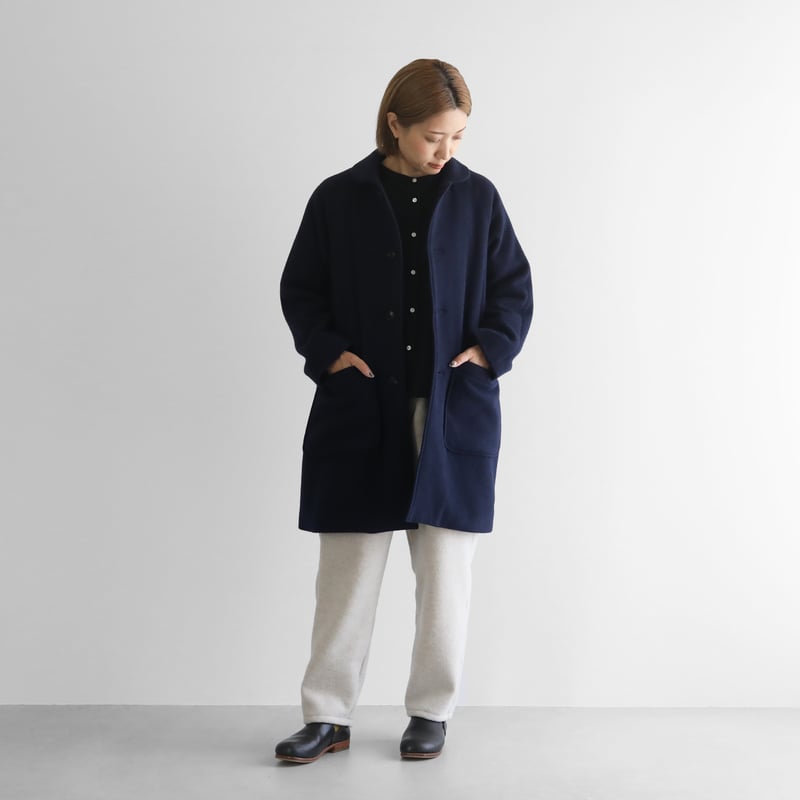 HUIS×尾州”縮絨ウールフランネルミドルコート (ダークネイビー