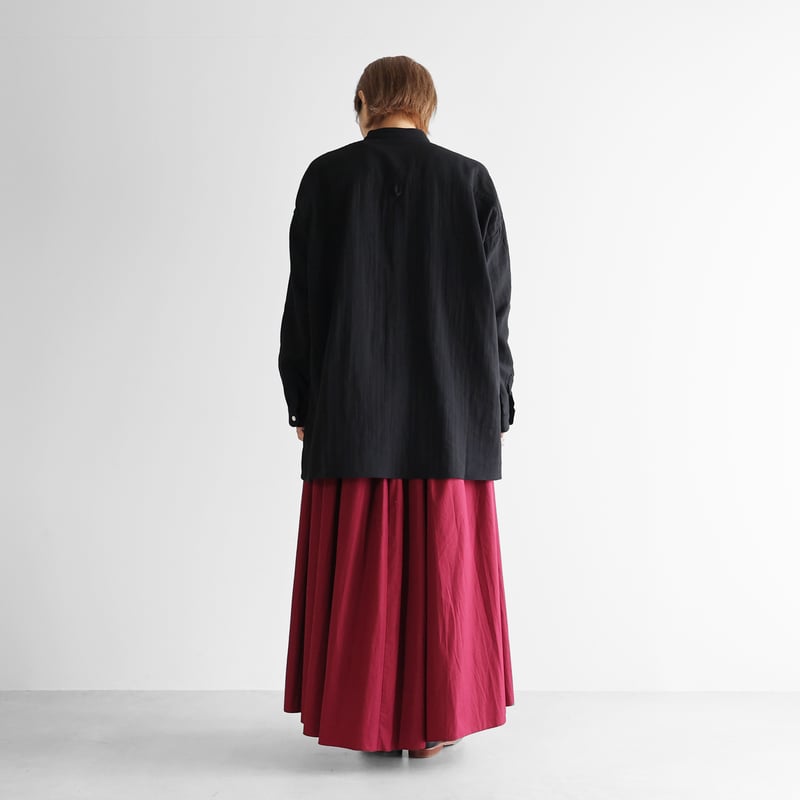 シャトルダブルガーゼバンドカラーオーバーシャツ（ブラック）【ユニ