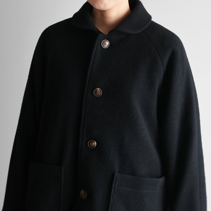 HUIS×尾州”縮絨ウールフランネルショートコート（ブラック）【ユニ