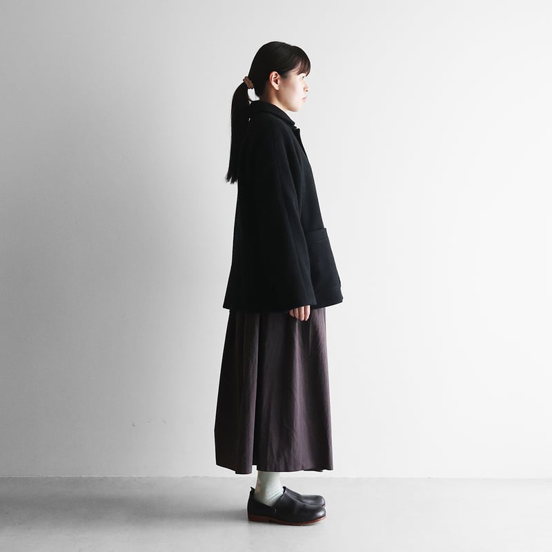 HUIS×尾州”縮絨ウールフランネルショートコート（ブラック）【ユニ