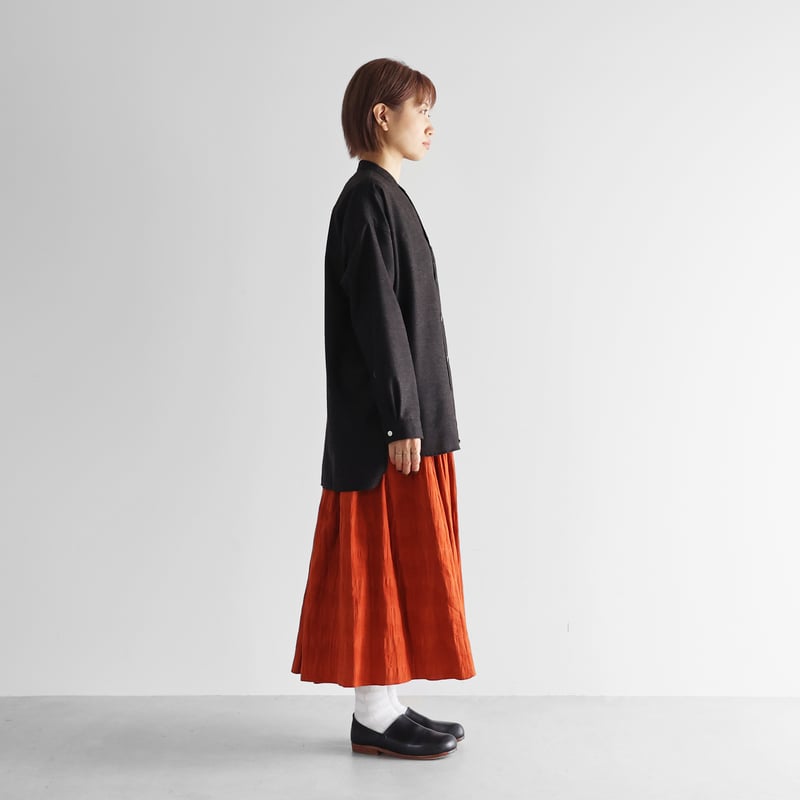 HUIS×尾州”ウールトロバンドカラーオーバーシャツ（ダークモカ）【ユニ 