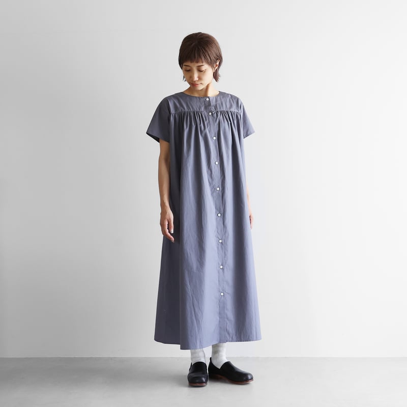 【新品】ギザコットンブロードタック＆ギャザー半袖2wayワンピース（グレー） 新品】ギザコットンブロードタック＆ギャザー半袖2wayワンピース