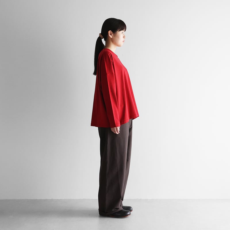 HUIS in house］SUVIN COTTON長袖スクエアワイドカットソー（レッド）【