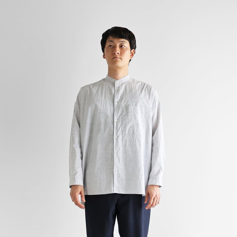 コードレーンバンドカラーオーバーシャツ（トップ糸グレー）【ユニ