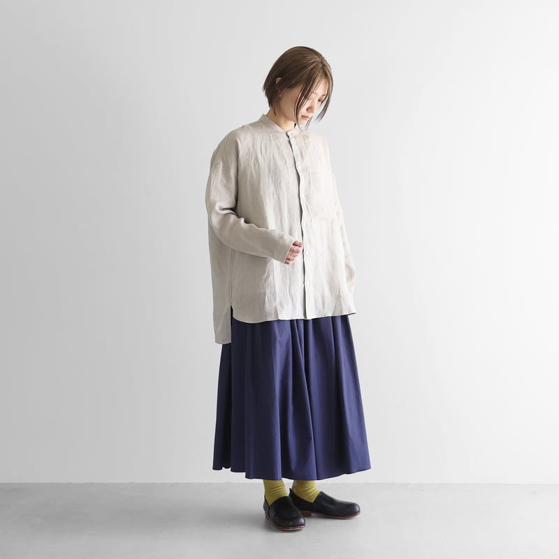 HUIS遠州織物 ロングシャツ004 ブルー HUIS 004 シャトルリネンロング