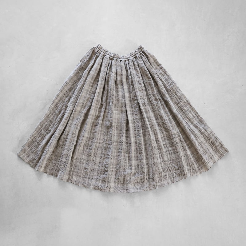 HUIS×尾州”縮絨綿ウールガーゼロングスカート（ベージュチェック
