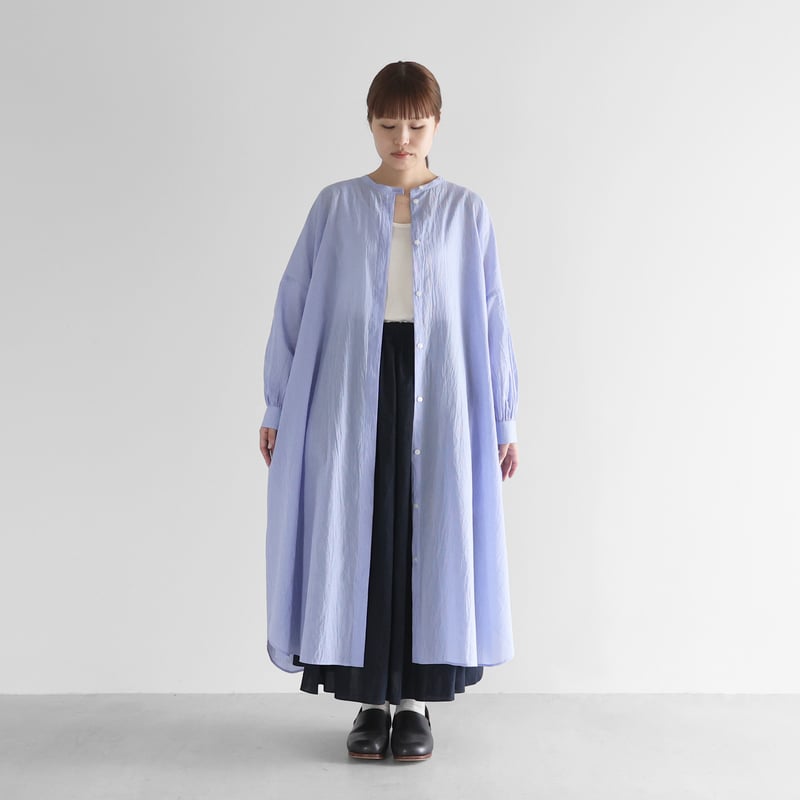 なめらかコットンバルーンスリーブワンピース（サックスブルー