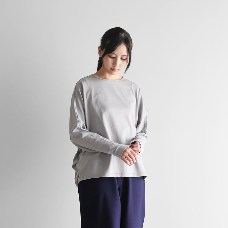 HUIS in house］SUVIN COTTON長袖コクーンカットソー（シルバーグレー）