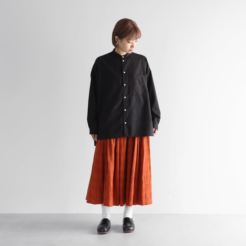 HUIS×尾州”ウールトロバンドカラーオーバーシャツ（ダークモカ）【ユニ