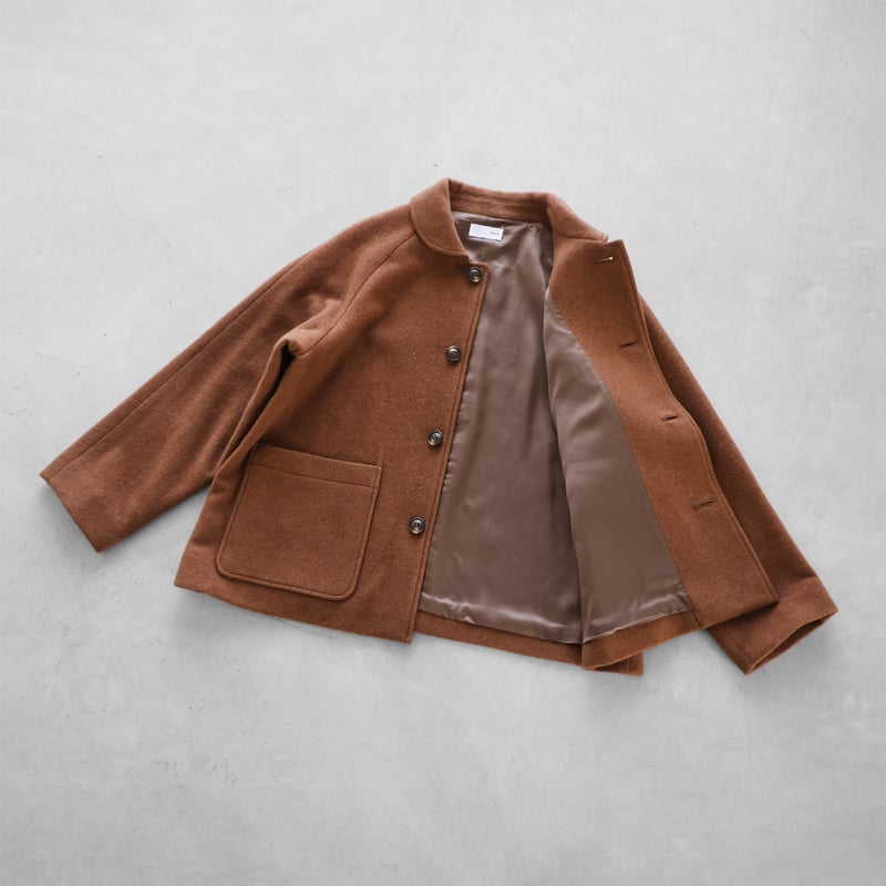 HUIS×尾州”縮絨ウールフランネルショートコート（ブラウン