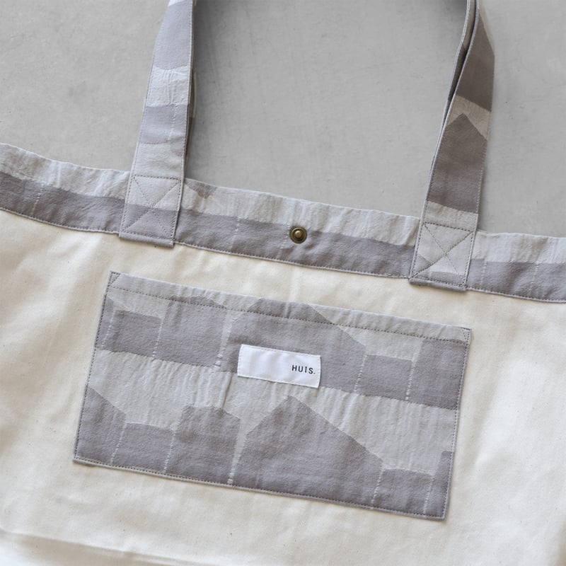 先染め朱子織シャトルジャガードトートバッグ（ライトグレー）S001