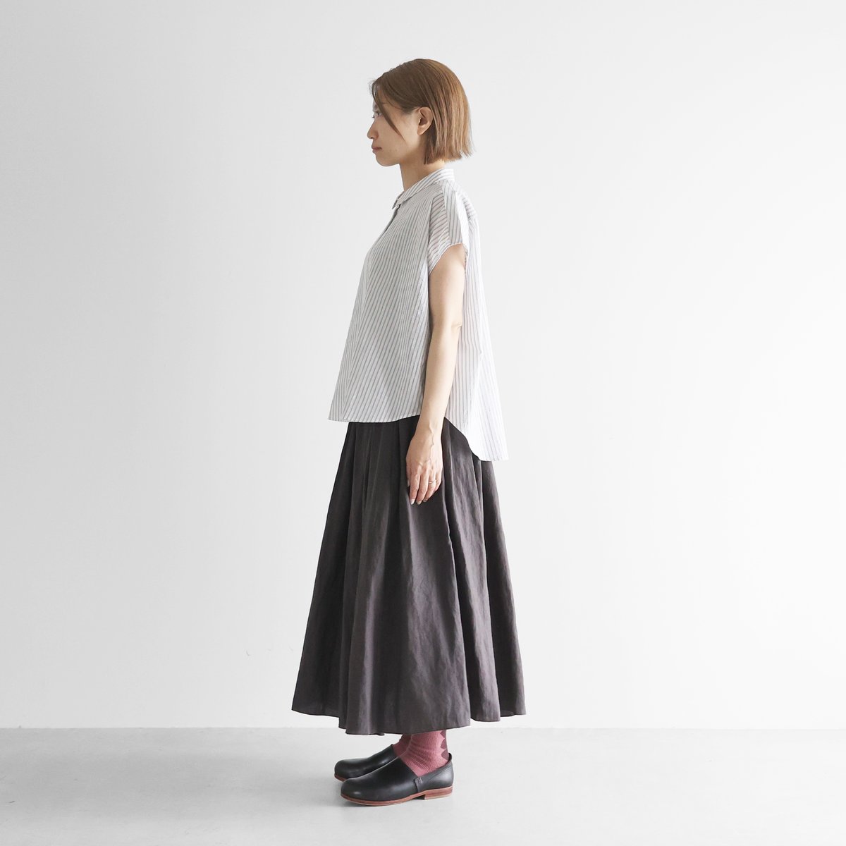 オールドレピアリネンロングスカート（チャコールグレー）【レディス