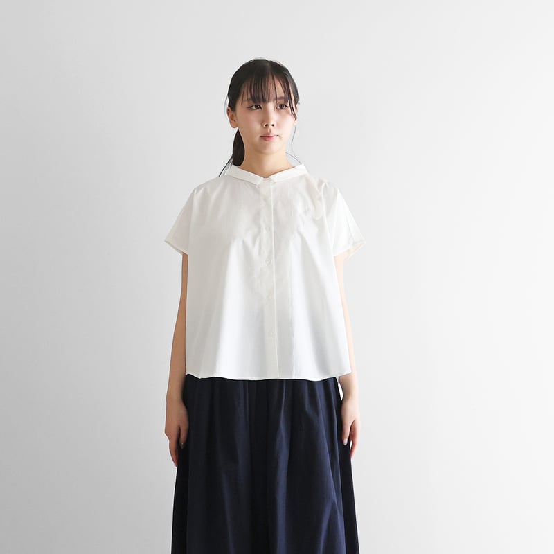 HUIS ギザコットンブラウス ギザコットンブロードフレンチスリーブワイドブラウス（白）【レディス