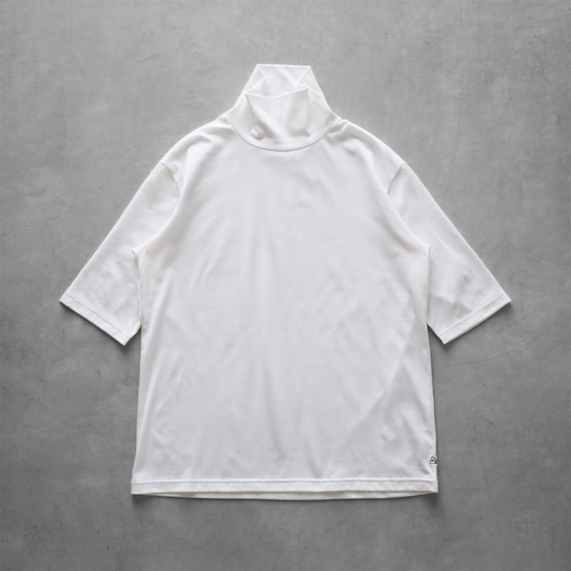 HUIS in house］SUVIN COTTON5分袖タートルネックカットソー（白）【レ