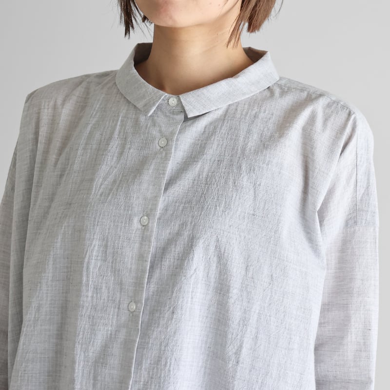 コードレーンワイドブラウスL(トップ糸グレーストライプ）【レディス