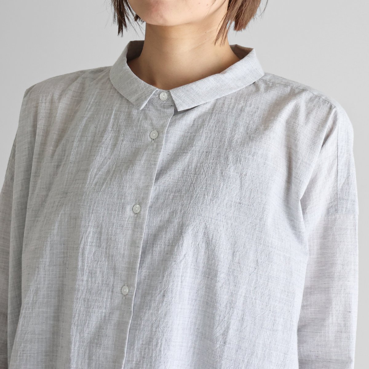 コードレーンワイドブラウスL(トップ糸グレーストライプ）【レディス