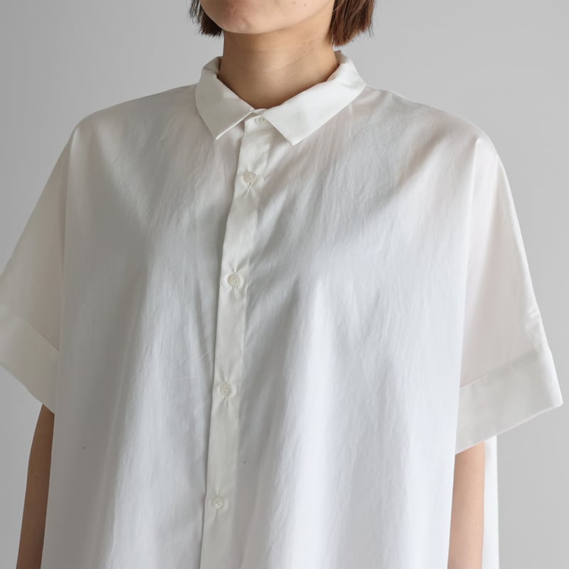 HUIS.遠州織物 ギザコットンブロードワイドブラウス フリーサイズ 定価2万 ギザコットンブロードスクエアワイドシャツ（白）【レディス