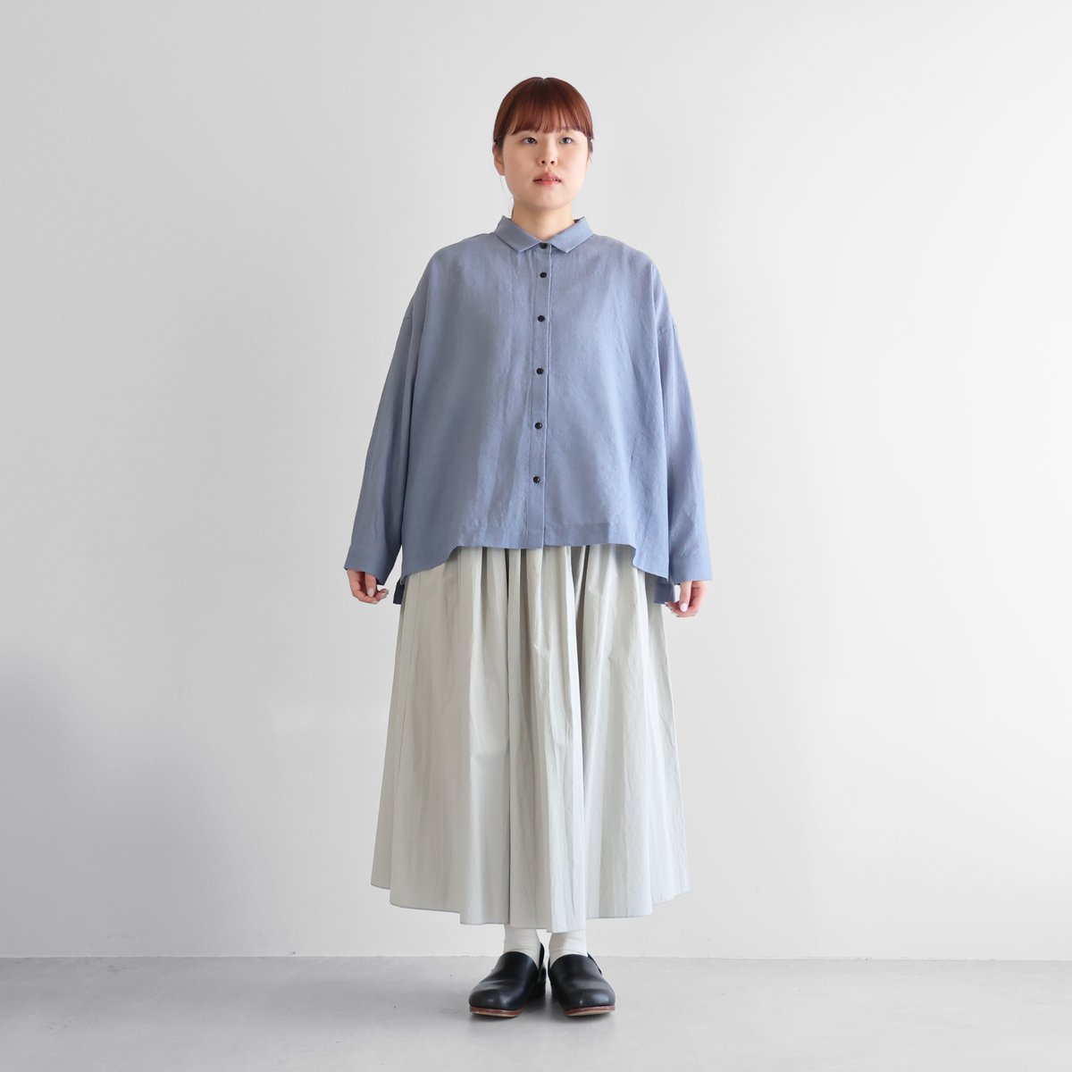 ウォッシャブルウールワイドブラウス（グレイッシュブルー）【レディス