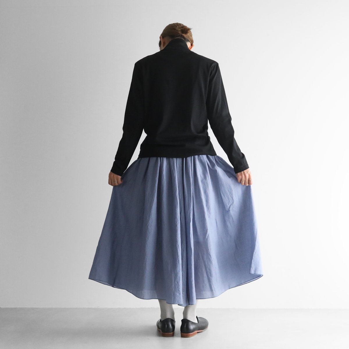 madameHcloset ウールスカート ウォッシャブルウールロングスカート（グレイッシュブルー