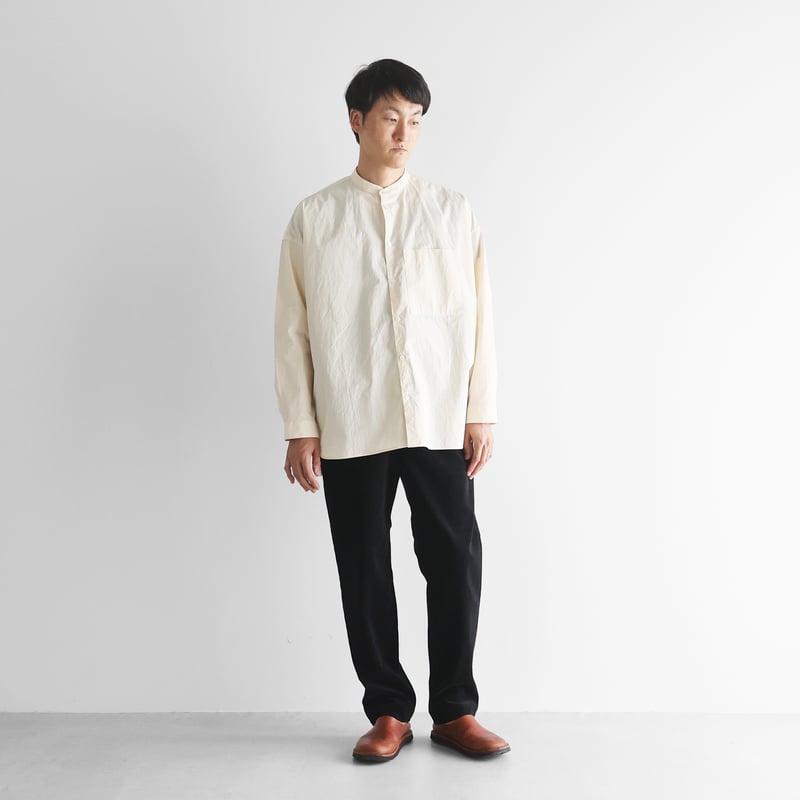 huis遠州織物タイプライタークロスバンドカラーオーバーシャツ HUIS｜タイプライタークロスバンドカラーオーバーシャツ 遠州織物