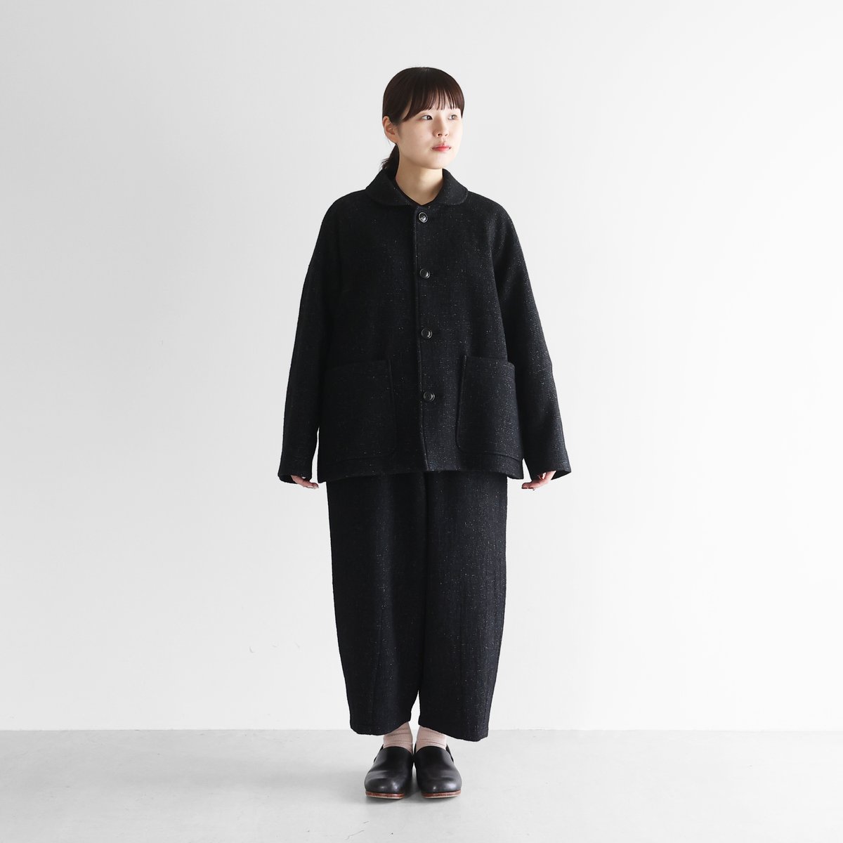 HUIS×尾州”縮絨リネンウールバルーンパンツ（ブラック）【ユニセックス